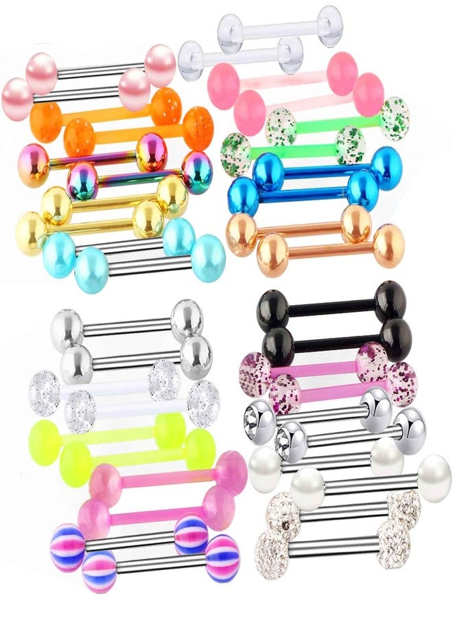 Suotarn 40pcs 14G Mix-Color Stainless Steel Straight Barbell Tongue Rings Bars Piercing 5/8" Length Acrylic Glow In Dark Flexible Retainer Body Jewelry For Women Men - Image 1